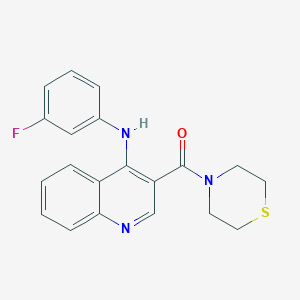 molecular formula C20H18FN3OS B2853599 N-(3-FLUOROPHENYL)-3-(THIOMORPHOLINE-4-CARBONYL)QUINOLIN-4-AMINE CAS No. 1358982-36-1