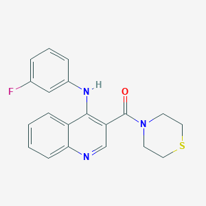 B2853599 (4-((3-Fluorophenyl)amino)quinolin-3-yl)(thiomorpholino)methanone CAS No. 1358982-36-1