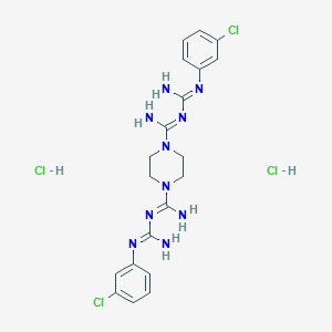 molecular formula C20H26Cl4N10 B028536 1,4-Piperazinedicarboxamidine, N,N''-bis((m-chlorophenyl)amidino)-, dihydrochloride CAS No. 19803-65-7
