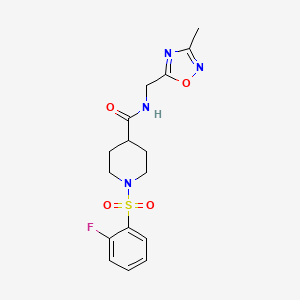 molecular formula C16H19FN4O4S B2853606 1-((2-fluorophenyl)sulfonyl)-N-((3-methyl-1,2,4-oxadiazol-5-yl)methyl)piperidine-4-carboxamide CAS No. 1334375-08-4