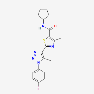 molecular formula C19H20FN5OS B2853609 N-cyclopentyl-2-(1-(4-fluorophenyl)-5-methyl-1H-1,2,3-triazol-4-yl)-4-methylthiazole-5-carboxamide CAS No. 1207053-34-6