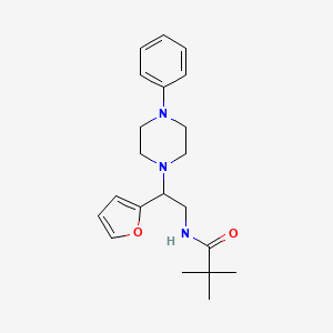 molecular formula C21H29N3O2 B2853611 N-[2-(furan-2-yl)-2-(4-phenylpiperazin-1-yl)ethyl]-2,2-dimethylpropanamide CAS No. 877631-59-9