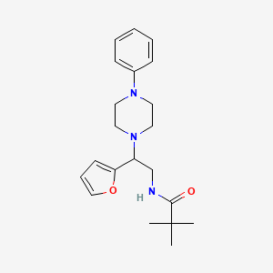 molecular formula C21H29N3O2 B2853611 N-(2-(furan-2-yl)-2-(4-phenylpiperazin-1-yl)ethyl)pivalamide CAS No. 877631-59-9