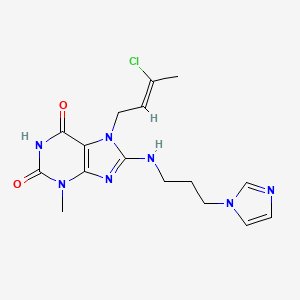molecular formula C16H20ClN7O2 B2853618 (Z)-8-((3-(1H-咪唑-1-基)丙基)氨基)-7-(3-氯丁-2-烯-1-基)-3-甲基-1H-嘌呤-2,6(3H,7H)-二酮 CAS No. 1164540-26-4
