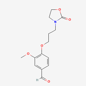 molecular formula C14H17NO5 B2853623 3-甲氧基-4-[3-(2-氧代-1,3-恶唑烷-3-基)丙氧基]苯甲醛 CAS No. 1241097-81-3