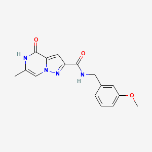 molecular formula C16H16N4O3 B2853624 N-(3-methoxybenzyl)-6-methyl-4-oxo-4,5-dihydropyrazolo[1,5-a]pyrazine-2-carboxamide CAS No. 1775378-05-6