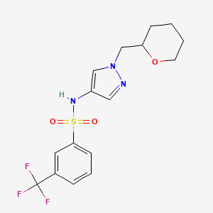 molecular formula C16H18F3N3O3S B2853625 N-(1-((tetrahydro-2H-pyran-2-yl)methyl)-1H-pyrazol-4-yl)-3-(trifluoromethyl)benzenesulfonamide CAS No. 2034374-82-6