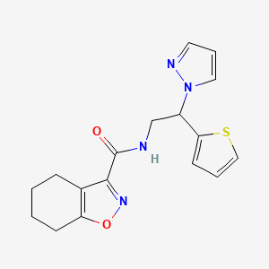 molecular formula C17H18N4O2S B2853647 N-(2-(1H-pyrazol-1-yl)-2-(thiophen-2-yl)ethyl)-4,5,6,7-tetrahydrobenzo[d]isoxazole-3-carboxamide CAS No. 2034344-89-1