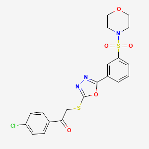 molecular formula C20H18ClN3O5S2 B2853652 1-(4-Chlorophenyl)-2-((5-(3-(morpholinosulfonyl)phenyl)-1,3,4-oxadiazol-2-yl)thio)ethanone CAS No. 734535-28-5