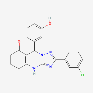 molecular formula C21H17ClN4O2 B2853668 2-(3-chlorophenyl)-9-(3-hydroxyphenyl)-5,6,7,9-tetrahydro-[1,2,4]triazolo[5,1-b]quinazolin-8(4H)-one CAS No. 539848-55-0