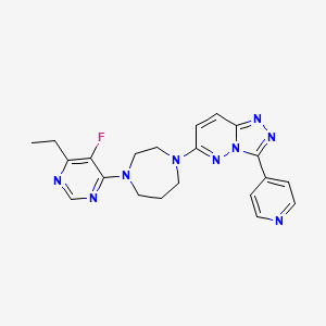 molecular formula C21H22FN9 B2853670 6-[4-(6-Ethyl-5-fluoropyrimidin-4-yl)-1,4-diazepan-1-yl]-3-pyridin-4-yl-[1,2,4]triazolo[4,3-b]pyridazine CAS No. 2380179-90-6