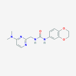 molecular formula C16H19N5O3 B2853675 1-(2,3-Dihydrobenzo[b][1,4]dioxin-6-yl)-3-((4-(dimethylamino)pyrimidin-2-yl)methyl)urea CAS No. 1797719-25-5