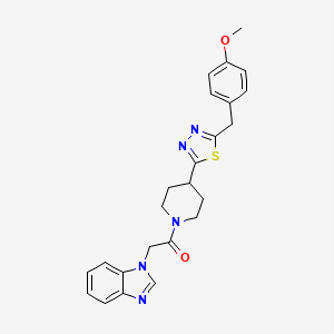 molecular formula C24H25N5O2S B2853680 2-(1H-benzo[d]imidazol-1-yl)-1-(4-(5-(4-methoxybenzyl)-1,3,4-thiadiazol-2-yl)piperidin-1-yl)ethanone CAS No. 1251574-64-7