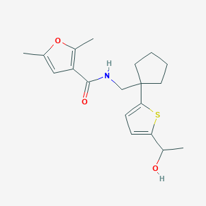 molecular formula C19H25NO3S B2853681 N-((1-(5-(1-hydroxyethyl)thiophen-2-yl)cyclopentyl)methyl)-2,5-dimethylfuran-3-carboxamide CAS No. 2034499-92-6