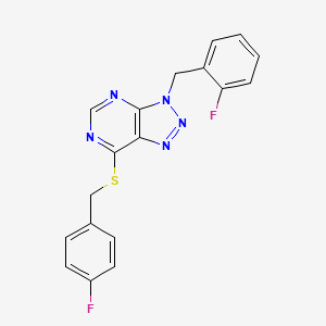 molecular formula C18H13F2N5S B2853683 3-[(2-fluorophenyl)methyl]-7-{[(4-fluorophenyl)methyl]sulfanyl}-3H-[1,2,3]triazolo[4,5-d]pyrimidine CAS No. 863458-92-8