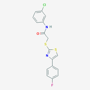 molecular formula C17H12ClFN2OS2 B285370 N-(3-chlorophenyl)-2-[[4-(4-fluorophenyl)-1,3-thiazol-2-yl]sulfanyl]acetamide 
