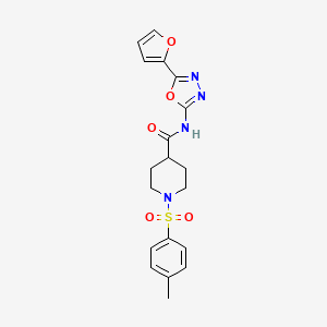 molecular formula C19H20N4O5S B2853702 N-(5-(furan-2-yl)-1,3,4-oxadiazol-2-yl)-1-tosylpiperidine-4-carboxamide CAS No. 923489-18-3