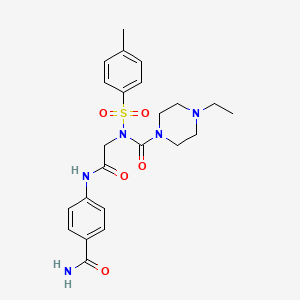 molecular formula C23H29N5O5S B2853713 4-{2-[N-(4-ethylpiperazine-1-carbonyl)4-methylbenzenesulfonamido]acetamido}benzamide CAS No. 899949-35-0