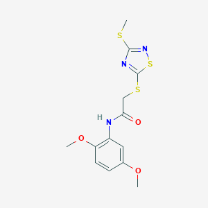 molecular formula C13H15N3O3S3 B285372 N-(2,5-dimethoxyphenyl)-2-{[3-(methylsulfanyl)-1,2,4-thiadiazol-5-yl]sulfanyl}acetamide 