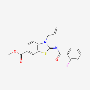 molecular formula C19H15IN2O3S B2853737 methyl (2Z)-2-[(2-iodobenzoyl)imino]-3-(prop-2-en-1-yl)-2,3-dihydro-1,3-benzothiazole-6-carboxylate CAS No. 865174-98-7