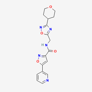 molecular formula C17H17N5O4 B2853819 N-{[3-(oxan-4-yl)-1,2,4-oxadiazol-5-yl]methyl}-5-(pyridin-3-yl)-1,2-oxazole-3-carboxamide CAS No. 2034291-39-7