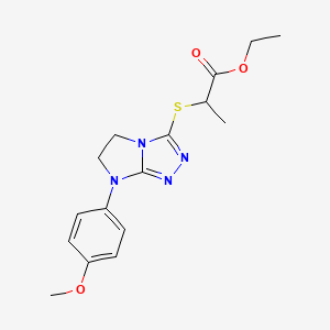 molecular formula C16H20N4O3S B2853822 ethyl 2-{[7-(4-methoxyphenyl)-5H,6H,7H-imidazo[2,1-c][1,2,4]triazol-3-yl]sulfanyl}propanoate CAS No. 921584-92-1