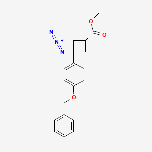 molecular formula C19H19N3O3 B2853877 Methyl 3-azido-3-(4-phenylmethoxyphenyl)cyclobutane-1-carboxylate CAS No. 2193066-80-5