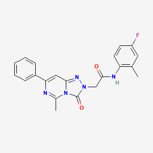 molecular formula C21H18FN5O2 B2853880 N-(4-fluoro-2-methylphenyl)-2-{5-methyl-3-oxo-7-phenyl-2H,3H-[1,2,4]triazolo[4,3-c]pyrimidin-2-yl}acetamide CAS No. 1251557-66-0