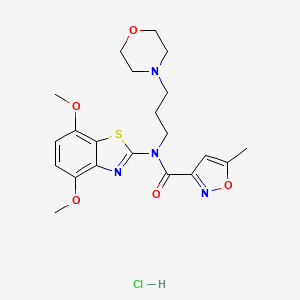 molecular formula C21H27ClN4O5S B2853909 N-(4,7-DIMETHOXY-1,3-BENZOTHIAZOL-2-YL)-5-METHYL-N-[3-(MORPHOLIN-4-YL)PROPYL]-1,2-OXAZOLE-3-CARBOXAMIDE HYDROCHLORIDE CAS No. 1216904-83-4