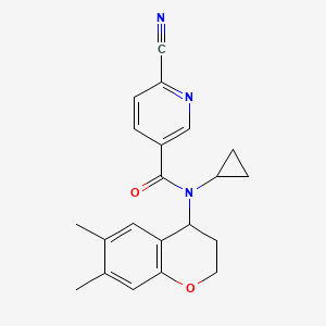 molecular formula C21H21N3O2 B2853915 6-Cyano-N-cyclopropyl-N-(6,7-dimethyl-3,4-dihydro-2H-chromen-4-yl)pyridine-3-carboxamide CAS No. 2223951-71-9