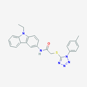 molecular formula C24H22N6OS B285397 N-(9-ethyl-9H-carbazol-3-yl)-2-{[1-(4-methylphenyl)-1H-tetraazol-5-yl]sulfanyl}acetamide 