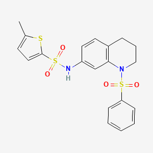 molecular formula C20H20N2O4S3 B2854015 N-[1-(benzenesulfonyl)-1,2,3,4-tetrahydroquinolin-7-yl]-5-methylthiophene-2-sulfonamide CAS No. 946300-49-8