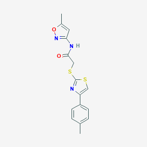 molecular formula C16H15N3O2S2 B285402 N-(5-methyl-3-isoxazolyl)-2-{[4-(4-methylphenyl)-1,3-thiazol-2-yl]sulfanyl}acetamide 