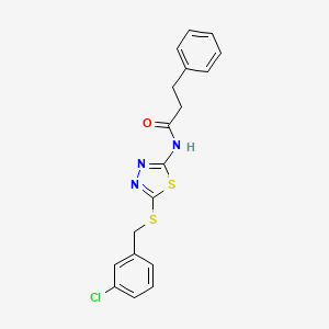 molecular formula C18H16ClN3OS2 B2854071 N-(5-{[(3-CHLOROPHENYL)METHYL]SULFANYL}-1,3,4-THIADIAZOL-2-YL)-3-PHENYLPROPANAMIDE CAS No. 638997-43-0