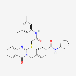 molecular formula C31H32N4O3S B2854075 N-cyclopentyl-4-{[2-({[(3,5-dimethylphenyl)carbamoyl]methyl}sulfanyl)-4-oxo-3,4-dihydroquinazolin-3-yl]methyl}benzamide CAS No. 1115360-48-9