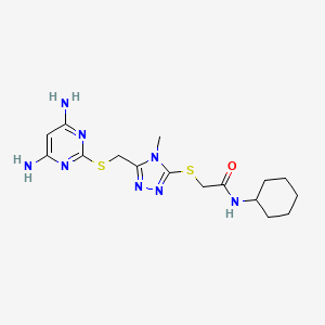 molecular formula C16H24N8OS2 B2854086 N-cyclohexyl-2-[(5-{[(4,6-diaminopyrimidin-2-yl)sulfanyl]methyl}-4-methyl-4H-1,2,4-triazol-3-yl)sulfanyl]acetamide CAS No. 877819-09-5