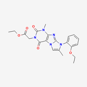 molecular formula C21H23N5O5 B2854095 ethyl 2-(8-(2-ethoxyphenyl)-1,7-dimethyl-2,4-dioxo-1H-imidazo[2,1-f]purin-3(2H,4H,8H)-yl)acetate CAS No. 904372-01-6