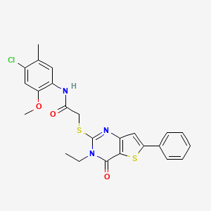 molecular formula C24H22ClN3O3S2 B2854163 N-(4-chloro-2-methoxy-5-methylphenyl)-2-({3-ethyl-4-oxo-6-phenyl-3H,4H-thieno[3,2-d]pyrimidin-2-yl}sulfanyl)acetamide CAS No. 1190015-48-5