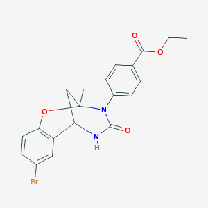 molecular formula C20H19BrN2O4 B2854179 ethyl 4-(8-bromo-2-methyl-4-oxo-5,6-dihydro-2H-2,6-methanobenzo[g][1,3,5]oxadiazocin-3(4H)-yl)benzoate CAS No. 899962-55-1