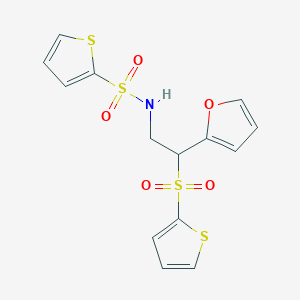 molecular formula C14H13NO5S4 B2854186 N-[2-(FURAN-2-YL)-2-(THIOPHENE-2-SULFONYL)ETHYL]THIOPHENE-2-SULFONAMIDE CAS No. 877816-96-1