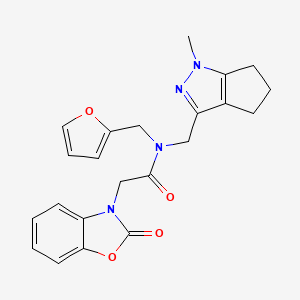 molecular formula C22H22N4O4 B2854190 N-(furan-2-ylmethyl)-N-((1-methyl-1,4,5,6-tetrahydrocyclopenta[c]pyrazol-3-yl)methyl)-2-(2-oxobenzo[d]oxazol-3(2H)-yl)acetamide CAS No. 1795358-43-8