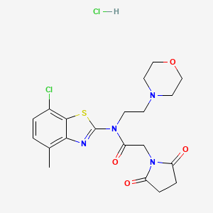 molecular formula C20H24Cl2N4O4S B2854238 N-(7-chloro-4-methyl-1,3-benzothiazol-2-yl)-2-(2,5-dioxopyrrolidin-1-yl)-N-[2-(morpholin-4-yl)ethyl]acetamide hydrochloride CAS No. 1328596-75-3