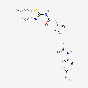 molecular formula C22H20N4O3S3 B2854255 N-(4-methoxyphenyl)-2-((4-(2-((6-methylbenzo[d]thiazol-2-yl)amino)-2-oxoethyl)thiazol-2-yl)thio)acetamide CAS No. 941921-55-7