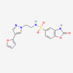 molecular formula C16H14N4O5S B2854265 N-(2-(4-(furan-2-yl)-1H-pyrazol-1-yl)ethyl)-2-oxo-2,3-dihydrobenzo[d]oxazole-5-sulfonamide CAS No. 2034513-18-1