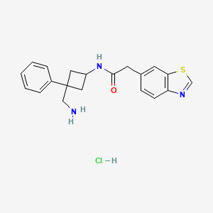 molecular formula C20H22ClN3OS B2854280 N-[3-(Aminomethyl)-3-phenylcyclobutyl]-2-(1,3-benzothiazol-6-yl)acetamide;hydrochloride CAS No. 2418705-93-6