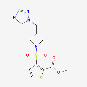 molecular formula C12H14N4O4S2 B2854301 methyl 3-((3-((1H-1,2,4-triazol-1-yl)methyl)azetidin-1-yl)sulfonyl)thiophene-2-carboxylate CAS No. 2319834-91-6