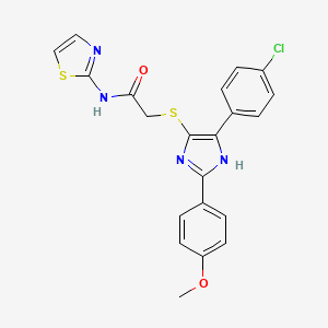 molecular formula C21H17ClN4O2S2 B2854326 2-{[5-(4-CHLOROPHENYL)-2-(4-METHOXYPHENYL)-1H-IMIDAZOL-4-YL]SULFANYL}-N-(1,3-THIAZOL-2-YL)ACETAMIDE CAS No. 901258-98-8