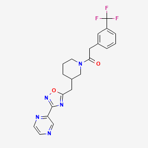 molecular formula C21H20F3N5O2 B2854355 1-(3-((3-(Pyrazin-2-yl)-1,2,4-oxadiazol-5-yl)methyl)piperidin-1-yl)-2-(3-(trifluoromethyl)phenyl)ethanone CAS No. 1704649-67-1