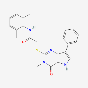molecular formula C24H24N4O2S B2854366 N-(2,6-dimethylphenyl)-2-({3-ethyl-4-oxo-7-phenyl-3H,4H,5H-pyrrolo[3,2-d]pyrimidin-2-yl}sulfanyl)acetamide CAS No. 1021256-23-4