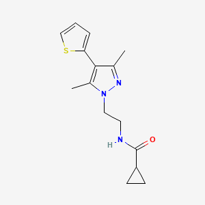 molecular formula C15H19N3OS B2854378 N-(2-(3,5-dimethyl-4-(thiophen-2-yl)-1H-pyrazol-1-yl)ethyl)cyclopropanecarboxamide CAS No. 2034553-80-3